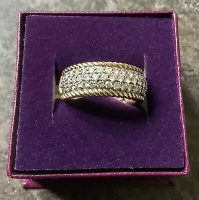 Sonia Bitton Designer 9ct Gold Diamond 3 Row Rope Edge Ring Size N1/2-O 7.77g • £450