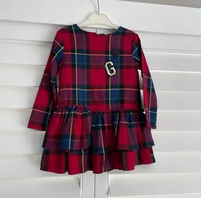 MAYORAL Chic Elegant Bday Party Red Checked Pleated Long Sleeve Dress Size 3 • £15.04