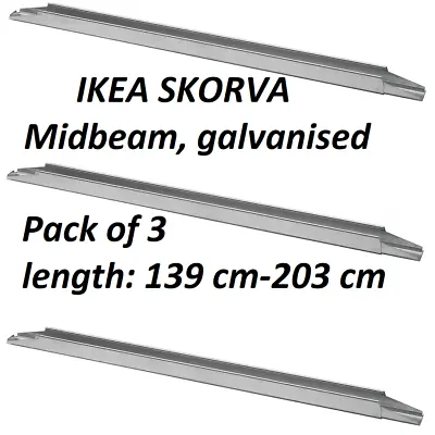 3x IKEA Bed Midbeam Central Support Galvanised Steel Adjustable Length Max 203cm • £129.79