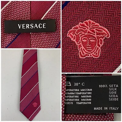 Authentic Versace Mens 100% Silk Classic Medusa Head Pinl/Red Very Good CONDITIO • $65