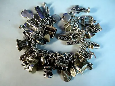 Sterling Silver Music Charm Bracelet 35 Instruments & Music Related Charms 108g • $329.95