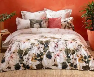 Kas Queen King Duvet Cover Set Off White Floral Cotton 3 Piece Embroidered • £95