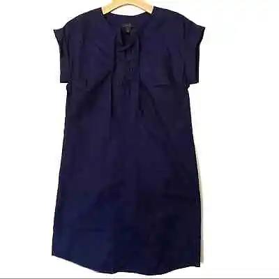 J. Crew Navy Blue Lace Up Shirtdress Dress Cotton Knee Length Preppy XS 2 • $29.99