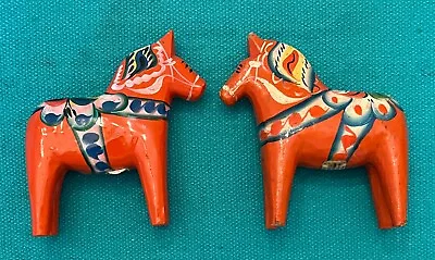 2 Vtg Dala Horses 4  Nils & Grannas Olsson Stickers Sweden Wood  Orange • $23.99