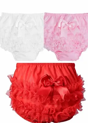 Baby Girl Frilly Knickers Tutu Lace Pants Nappy Cover Frill Red Pink White Bow • £5.25