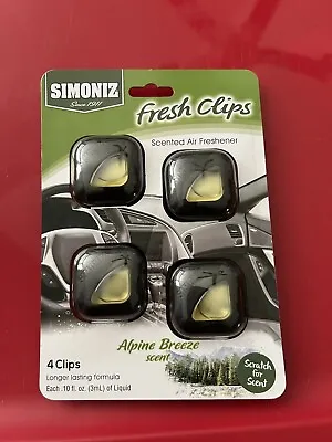 Simoniz Fresh Clips Alpine Breeze Scent Car Vent Air Freshners Pack 4 Sealed • $5