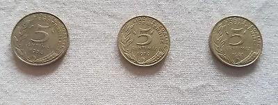 5 Centime French (Français) Coins - Various Dates From 1974 Onward. • $1.49