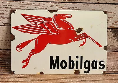 Vintage MOBILGAS Pegasus Porcelain Metal Service Station Sign Mobil Oil • $21.50