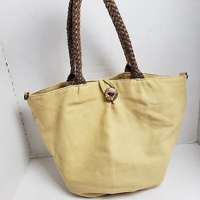 J Jill Tote Bag Yellow Linen Cotton Bucket Bag Shoulder Bag Handbag Purse  • $19.95