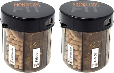 Monster Supplement Medication Pill Dispenser With Compartment Labels - 2 Pack • $26.99