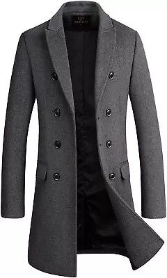 Men's Premium Wool Blend Double Breasted Long Pea Coat • $163.31
