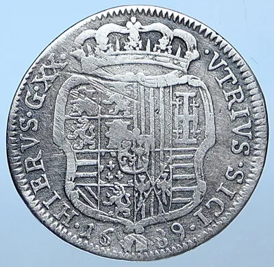 1689 ITALY Italian States NAPLES Charles V Carlos II Kingdom Silver Coin I114909 • $398.80