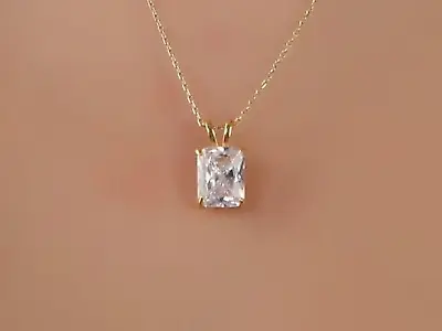 Radiant Cut White Moissanite Necklace April Birthstone Necklace Silver Necklace • $181