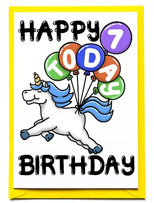 Birthday Card 7 Year Old Magical Unicorn For 7th Birthday Card For Boy Or Girl • £3.50