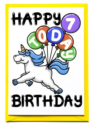 Birthday Card 7 Year Old Magical Unicorn For 7th Birthday Card For Boy Or Girl • £3.50