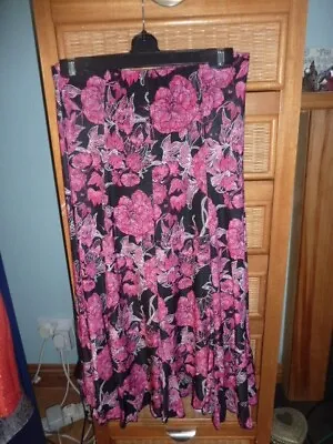 Saloos Sz S Bnwot Pink Black Floral Panel Cut Jersey Midi Skirt Stretch Waist • £4.50