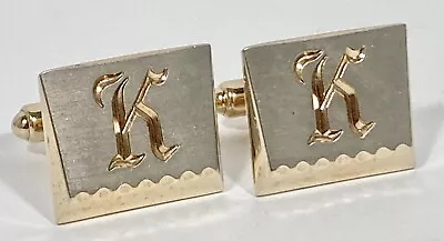 K Monogram Initial Letter Font Name Gold Silver Tone HICKOK USA Cuff Links Vtg • $34.99