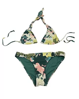 Green Yellow Camo Camouflage Army Bikini Set Size 8 • £7.99