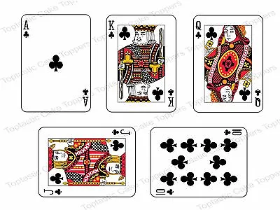 5 Full Size 3.5x2.5  Playing Cards Royal Flush Clubs Edible Icing Cake Toppers • £4.65