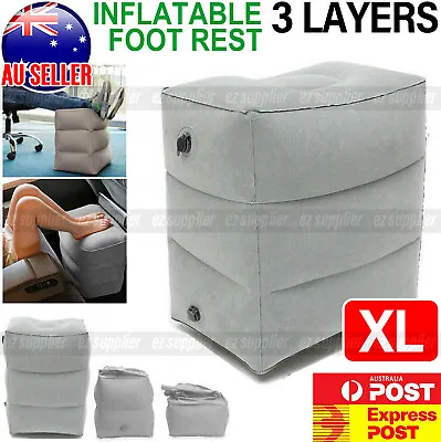 Travel Air Pillow Foot Rest Inflatable Cushion XL 3 Layers Car Leg Footrest  HOT • $13.99