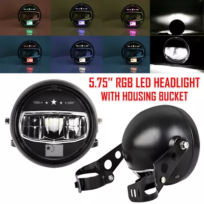 5.75  RGB LED Headlight Angel Eyes DRL W/ Shell Housing Bucket For Motorcycle • $56.99