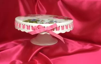 Cake Pedestal Stand Grace’s Teaware Floral Multicolor Interwoven Ribbon On Rim • $34.50