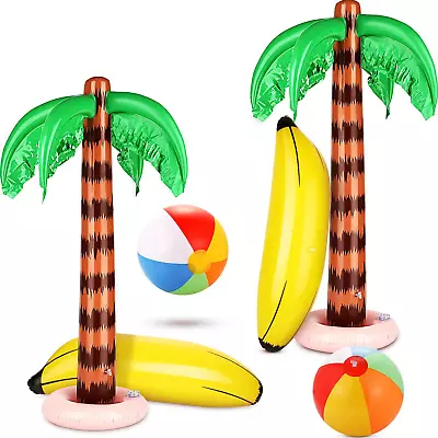 6 Pieces Inflatable Palm Trees Jumbo Coconut Trees Colorful Beach Balls Rainbow  • $41.99