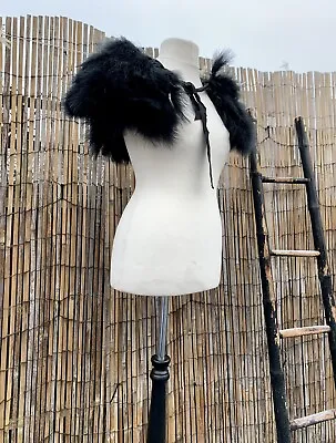 Coast Black Real Feather Short Bolero Gothic Tie Jacket Shrug Art Deco One Size • $36.93