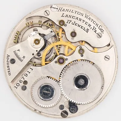 Hamilton Grade 974 Model 1 16-Size 17-Jewel Antique Pocket Watch Movement • $40