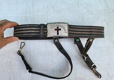 Masonic Knights Templar Sword Hangers Belt & Buckle RED CROSS In Hoc Signo Vince • $85