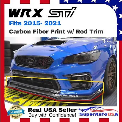 $169.99 • Buy For 2015-21 Subaru WRX STI Carbon Fiber Red Trim Front Bumper Body Lip Spoiler