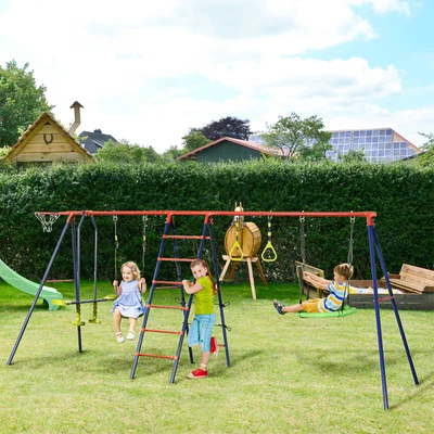 £189.99 • Buy 6 In 1 Metal Garden Swing Set Kids Swings W/ Climbing Frame, Glider, Trapeze Bar