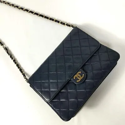 $1793 • Buy Chanel Matelasse Diagonal Chain Shoulder Bag Color Black Vintage Used From Japan