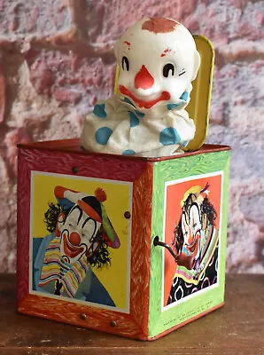 Vintage 1950s Mattel Metal Clown Wind Up Jack In The Box Toy • $49.95