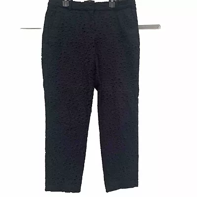 J. Crew Women's Cafe Capri Pants Size 4 Pinwheel Eyelet Embroidered Navy Blue • $24