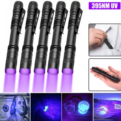 5x Mini 395nm Pen Light LED Pocket Lamp UV Light Clip Flashlight Lightweight AAA • $13.99
