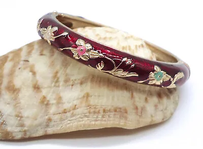 Vintage Jiu Long Xing Signed Gold Tone Red Enamel Cloisonne Hinged Bracelet • $14