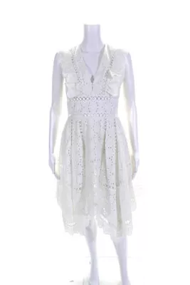 Zimmermann Womens Embroidered Eyelet V Neck Midi A Line Dress White Size 1 • $199.99