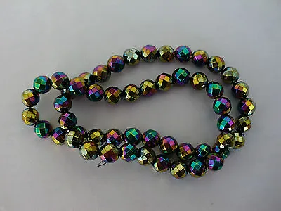 1 String Gemstone Hematite Faceted Rainbow Beads In Variation Sizes 2mm - 14mm • £4.59