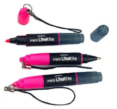 Zebra Mini Literite Ballpoint Pen - Black Ink / Highlighter - Pink Ink - 3 Pack • $10.54