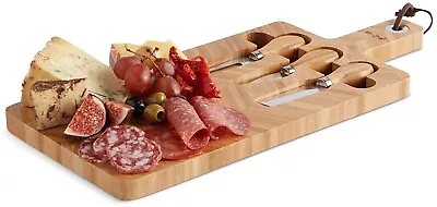 VonShef Cheese Board & Knife Set – Herringbone Acacia Serving Tray Ideal Gift • £12.99