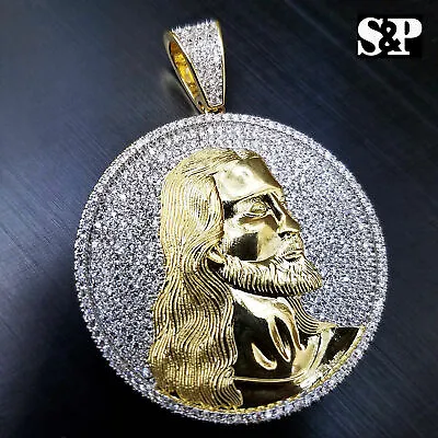 Hip Hop Iced Gold Plated Brass Micro Pave Jesus Face Medallion Pendant • $35.99