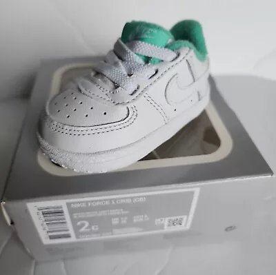 Size-2 (3-6m) Nike Air Force 1 Crib (CB) Soft Bottom White/Light Menta  • $35