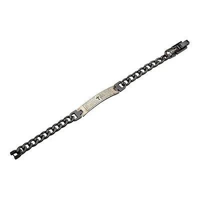 Inox Men'S Stainless Steel Ip Black The Lords Prayer Religious Cross Bracelet • £27.49
