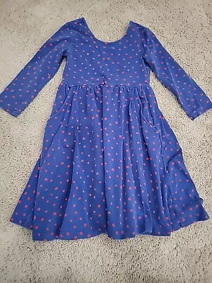 HANNA ANDERSSON Dress Girls US 6 To 7 Or 120 CM Blue Red Polka Dot Long Sleeve  • $6