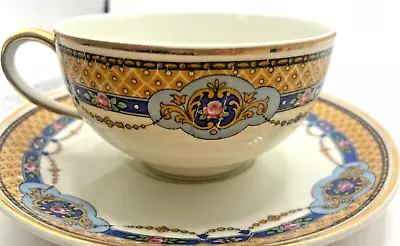 ANTIQUE Limoges France T&V Tea Cup & Saucer  Pink Roses W/blue And Gold • $22.50