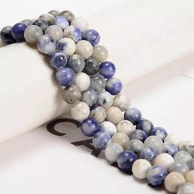 Natural Blue And White Sodalite Smooth Round Beads 6mm 8mm 10mm 12mm 15.5  Str • $4.49