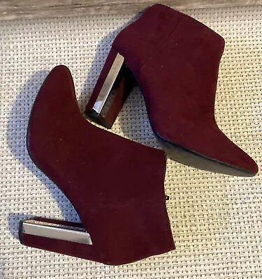 £19.60 • Buy Red Herring Ankle Boots Uk 5 Eu38 Women’s Burgundy Faux Suede 3.5” Block Heels
