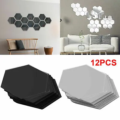 $5.39 • Buy 12 PCS 3D Hexagon Acrylic Mirror Wall Sticker Christmas Home Room DIY Art Dector