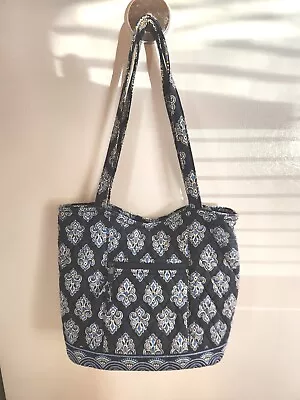 Vera Bradley Calypso Bag Purse Blue Pattern Fleur-de-lis Retired Tote Snap White • $26.99